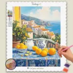 1099970_40x50_base-diamond-painting-paintingscart Orangen am Tisch mit Stadt- & Meereskulisse