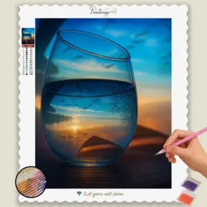 Sonnenuntergang durch ein Wasserglas