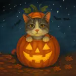 Black cat in pumpkin - Custom halloween pet portrait