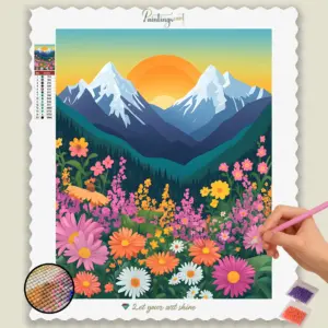 Flowers, Sunrise at Mountains