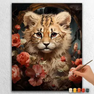 Cute Wild Cat and Flowers