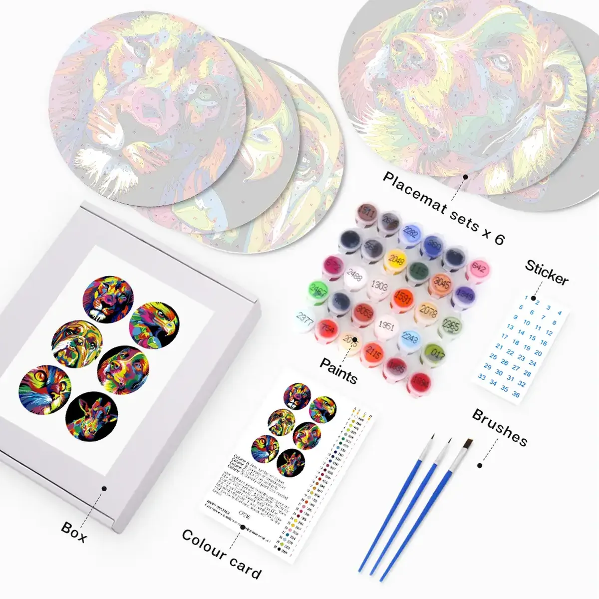 Colorful Animals Placemats - Paint by Numbers