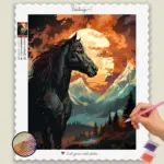 Black horse and Mountains