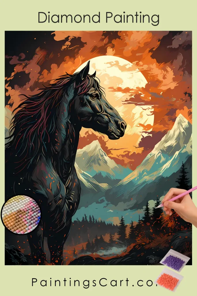 Black horse and Mountains