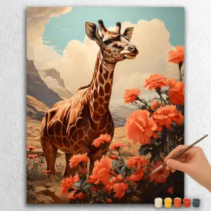 Giraffe and Summer Flowers