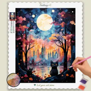 Black Cat and Cityscape