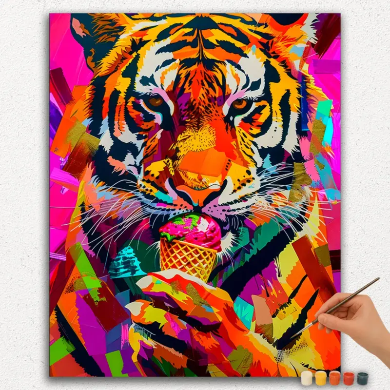 Paint-By-Numbers-DIamond-Painting-Ver-JPE-22 Tiger enjoying Ice-cream Paint by Numbers