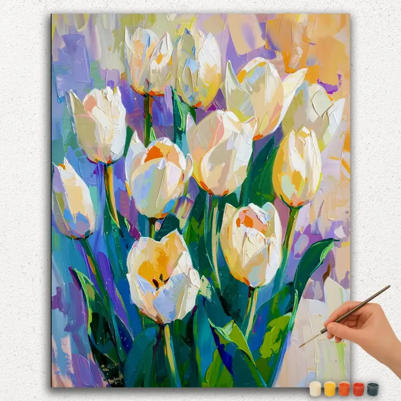 Paint-By-Numbers-DIamond-Painting-Ver-JPE-25 White Tulips - Paint by Numbers
