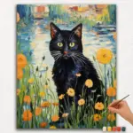 Black Cat and Flowers - Paint By Numbers