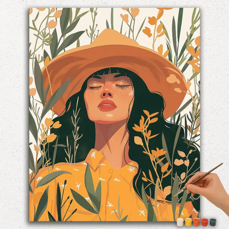 Paint-By-Numbers-DIamond-Painting-Ver-JPE-8 Girl with a Hat - Bohemian style - Paint by Numbers