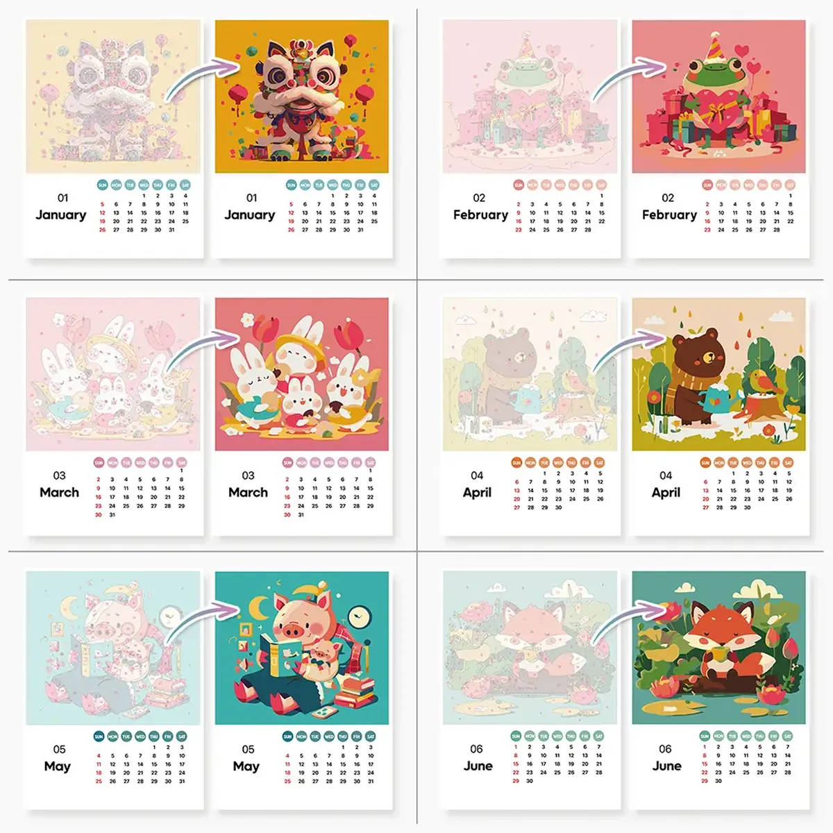 2025 Calendar with Cute Character - Paint by Numbers