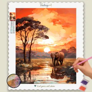 Elephant in Jungle Sunset