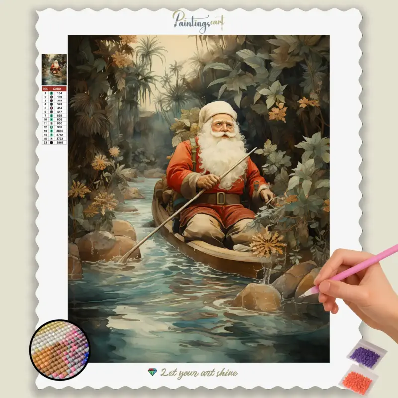 Tropical_Christmas_614602_base-diamond-painting-paintingscart Santa in a Boat